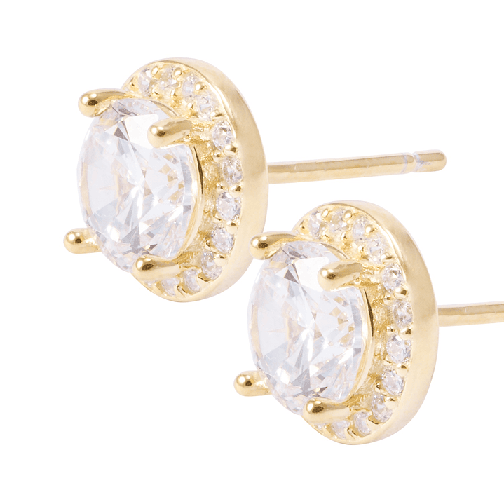 Aros de Plata Esterlina Circonita Central Rodeado de Circones Revestido en Oro 18kt 2