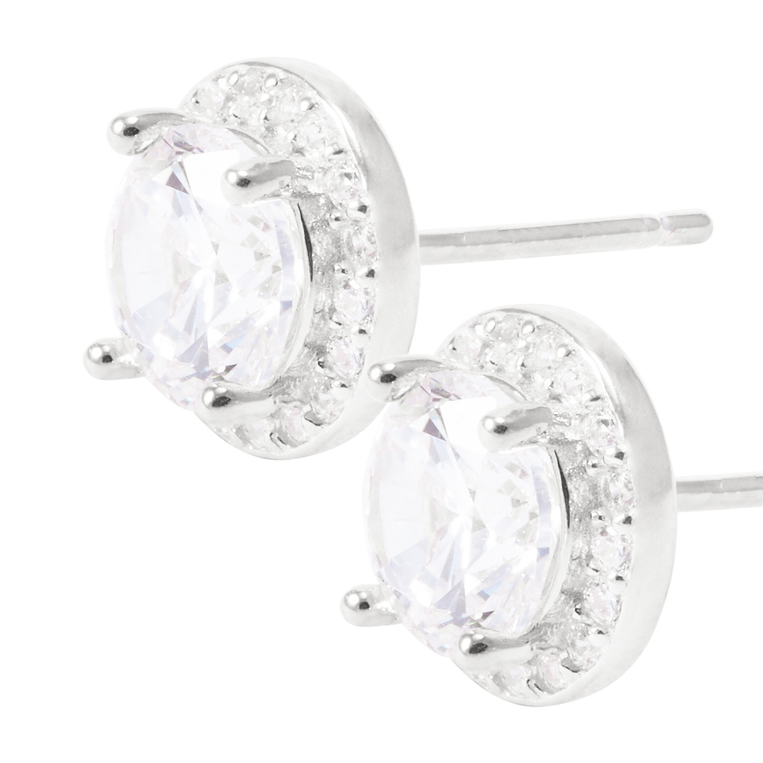 Aros de Plata Esterlina Circonita Central Rodeado de Circones 2