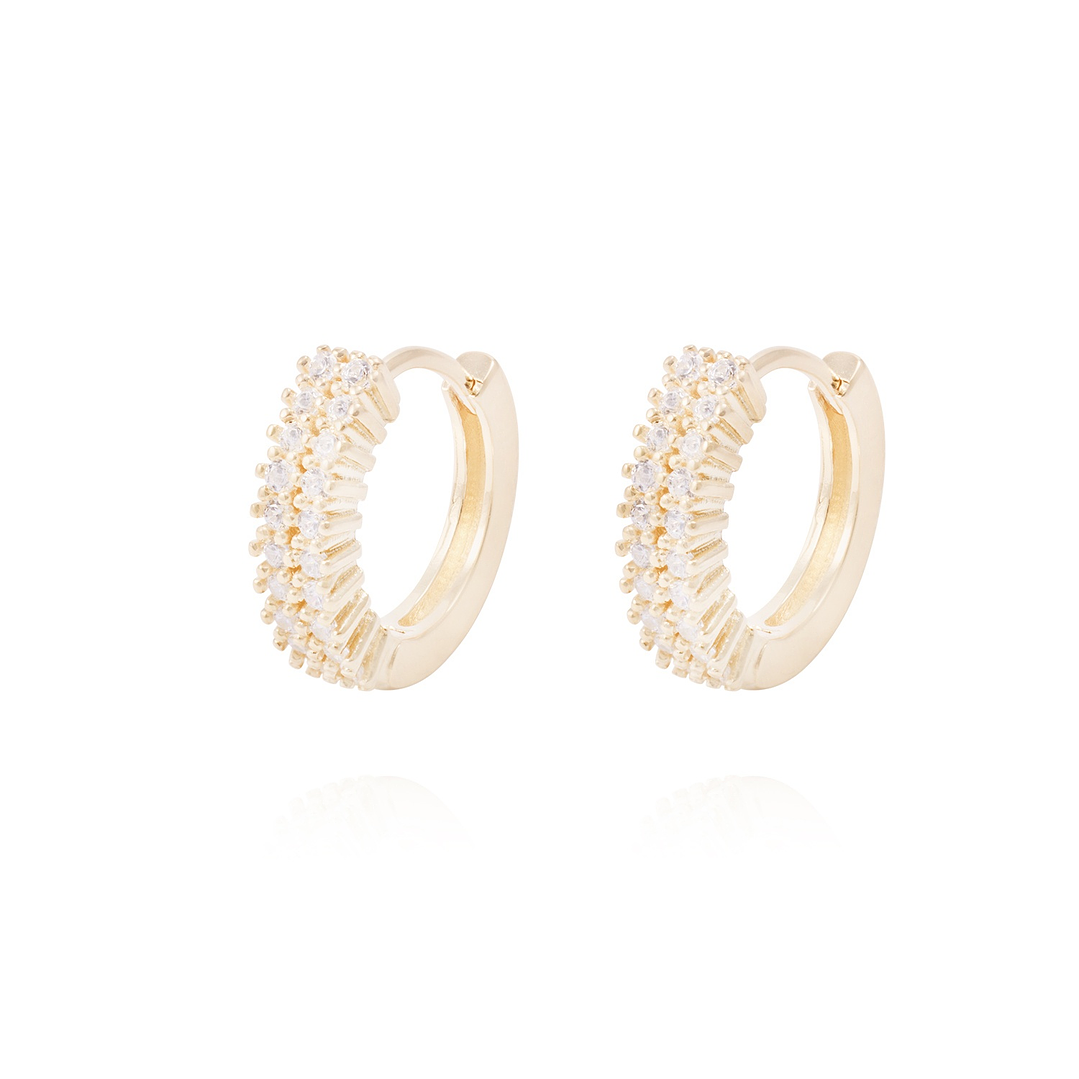 Aros Revestidos en Oro 18kt Argollas Doble Circonita 1