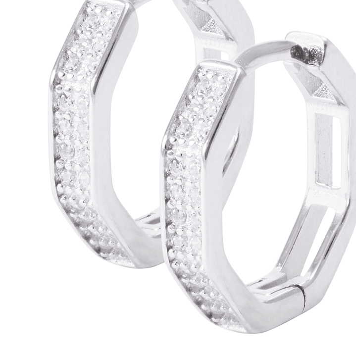 Aros de Plata Esterlina Argollas Circón Rectangular 2