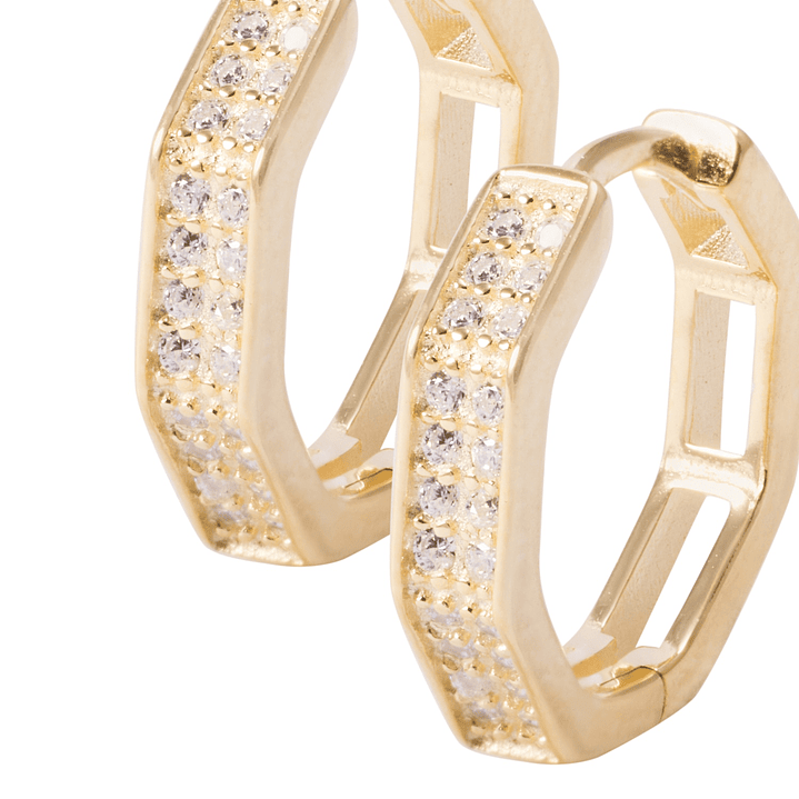 Aros Revestido en Oro 18kt Argollas Circonita Rectangular 2