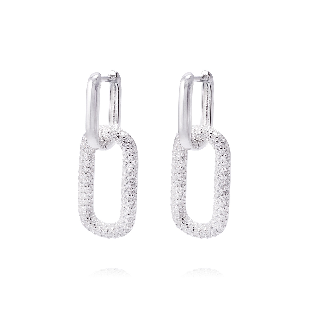 Aros de Plata Esterlina Diseño Rectangular Link Circón 1