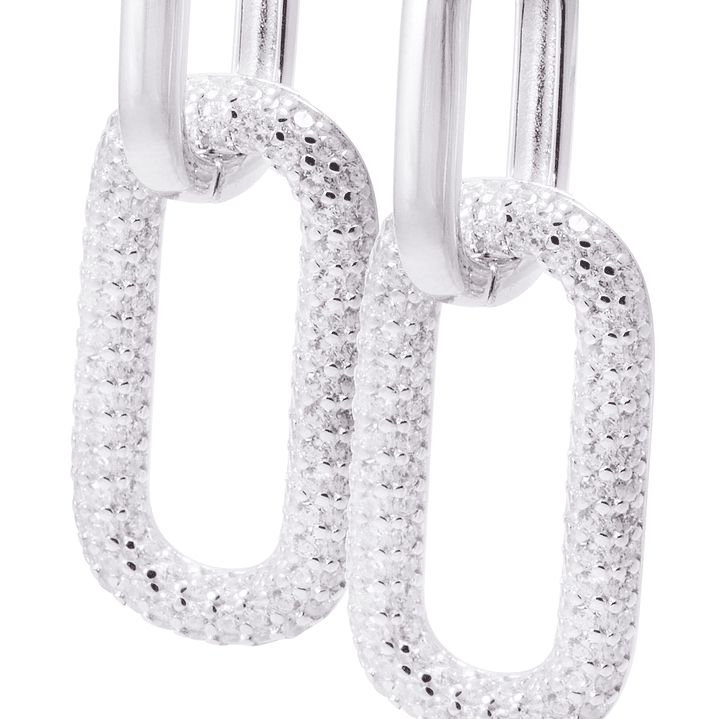 Aros de Plata Esterlina Diseño Rectangular Link Circón 2