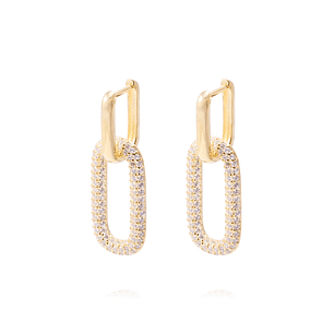 Aros Revestidos en Oro 18kt Diseño Rectangular Circonita