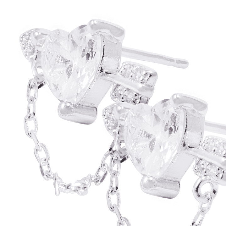 Aros de Plata Esterlina Corazón Circonita mas Cadena 2