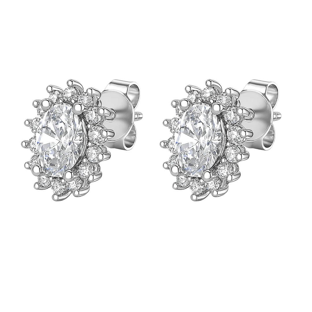 Aros de Plata Esterlina 925 Circonita Ovalada Central 3