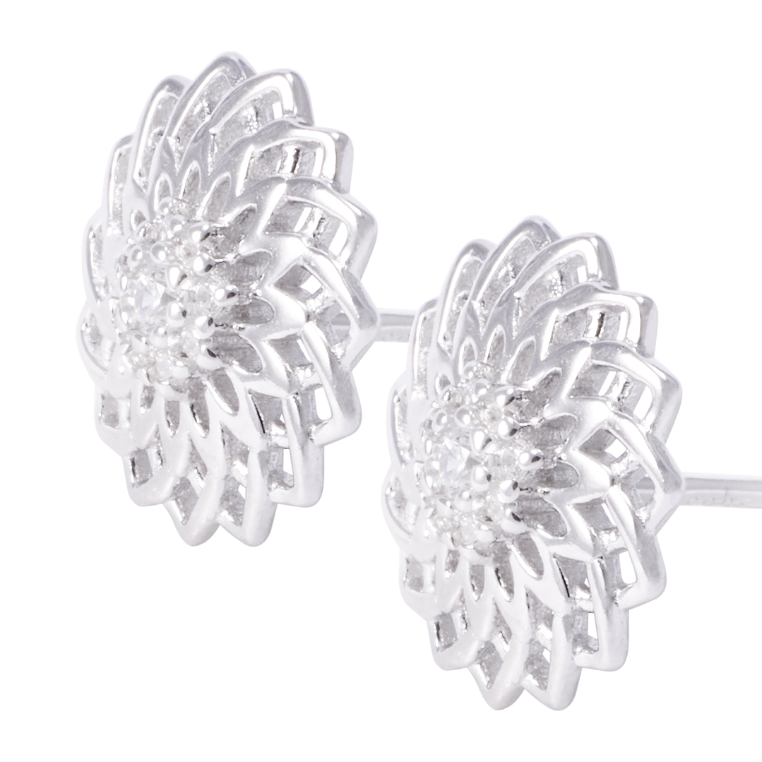 Aros de Plata Esterlina Flor Circonita 2
