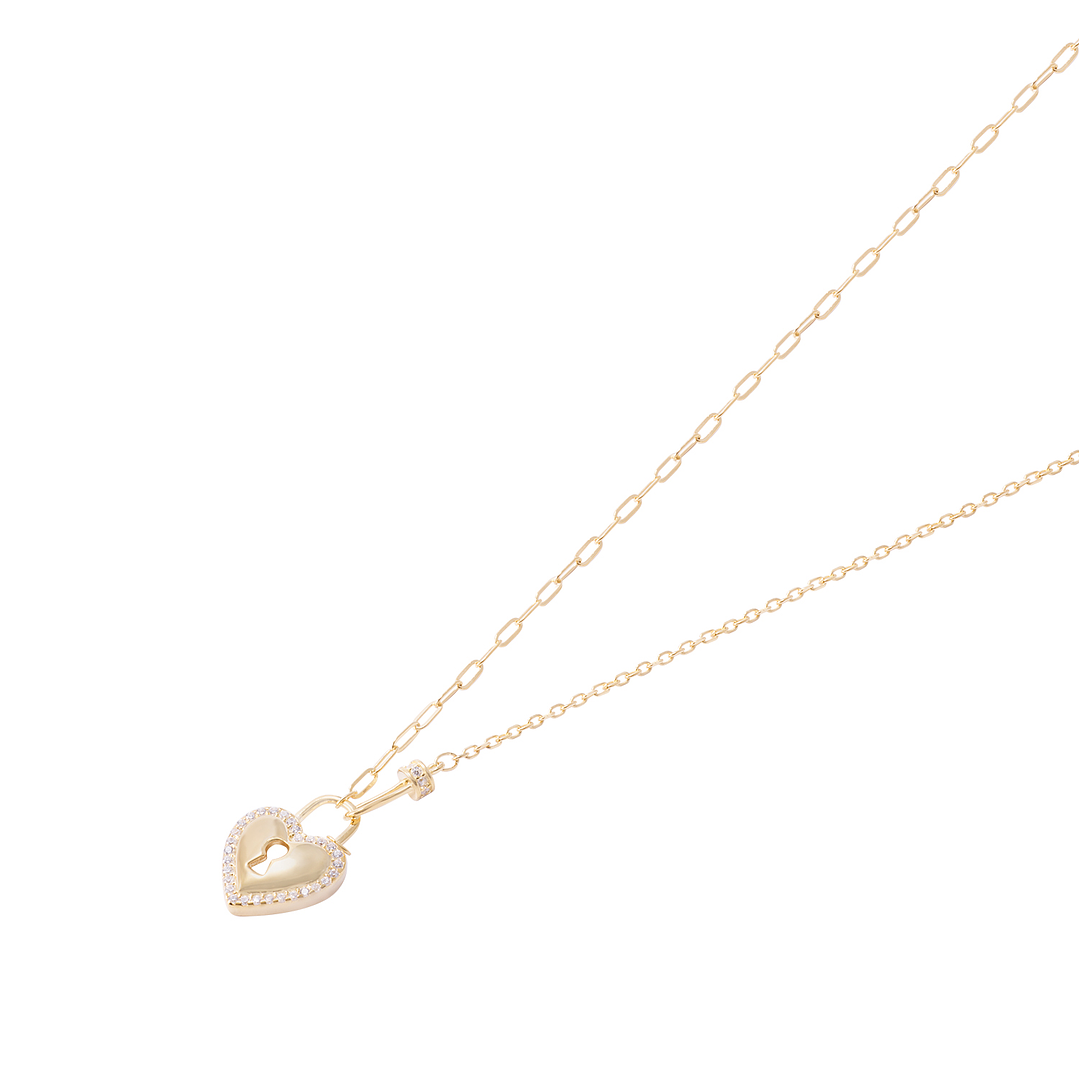 Collar de Plata Esterlina 925 Corazón Estilo Candado Circón Revestidos en Oro 18Kt 1
