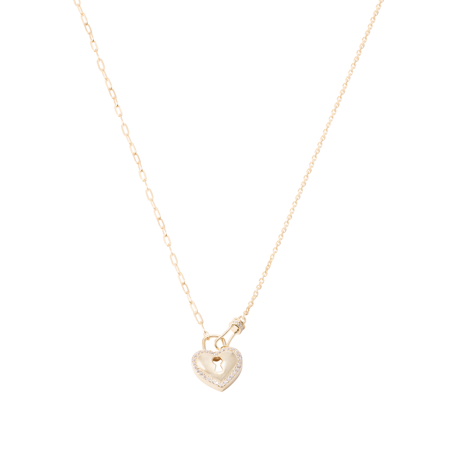 Collar de Plata Esterlina 925 Corazón Estilo Candado Circón Revestidos en Oro 18Kt 2