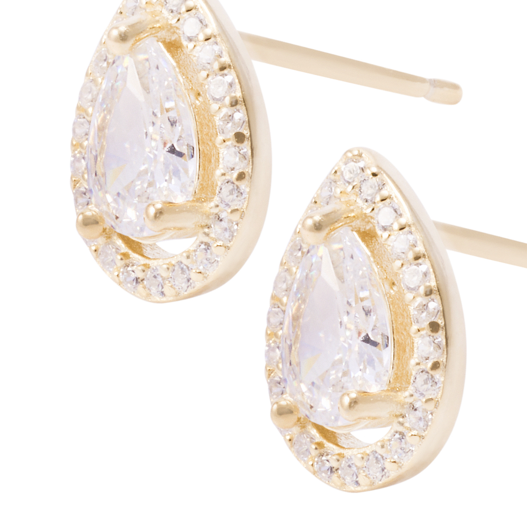 Aros de Plata Esterlina Gotas de Agua Circonita Grande Revestido en Oro 18kt 2