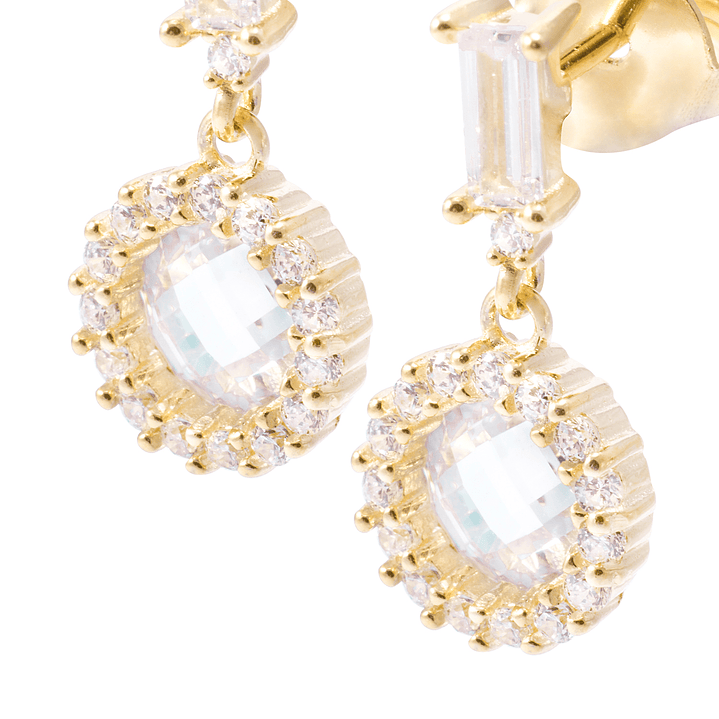 Aros de Plata Esterlina Colgantes Círculos con Circonita Revestido en Oro 18kt 2