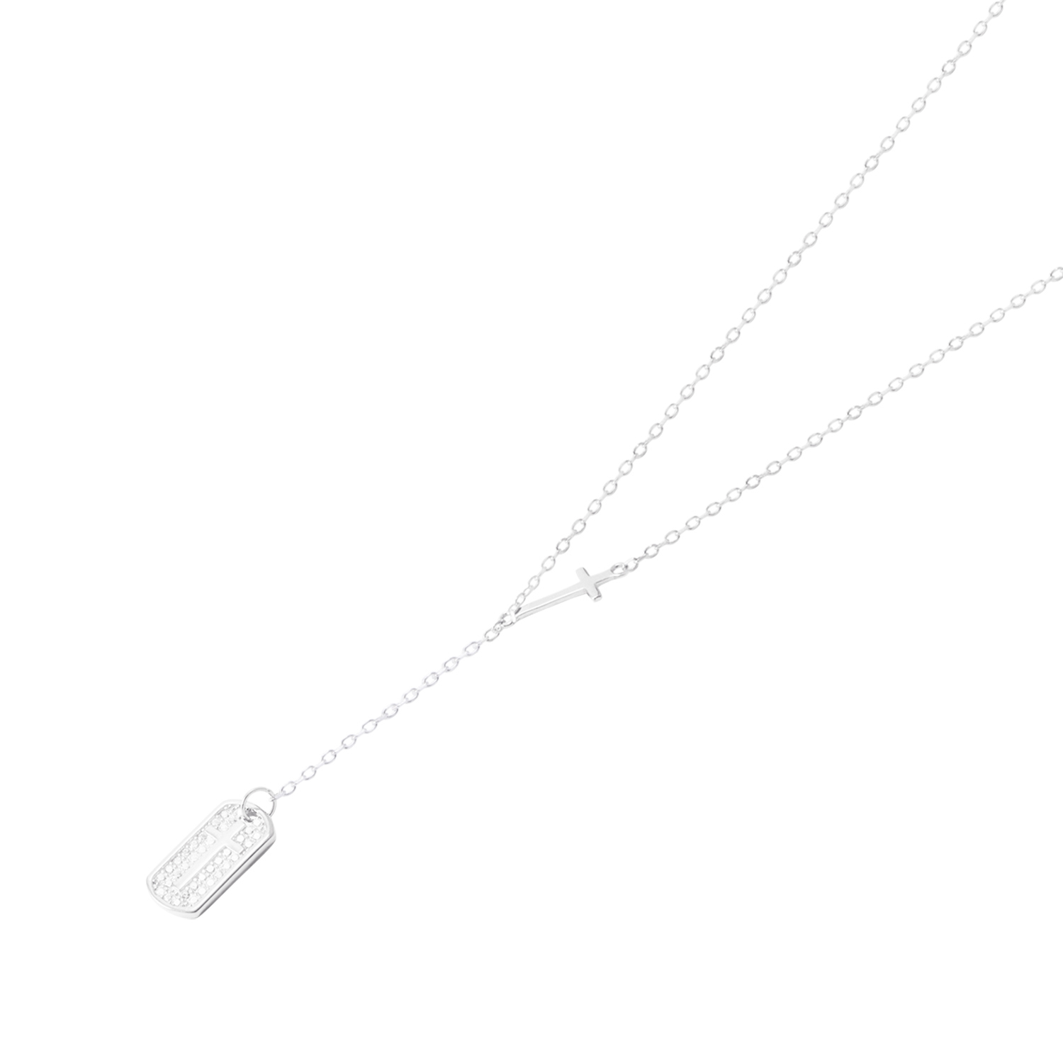 Collar de Plata Esterlina 925 Placa con Circón mas Cruz 1