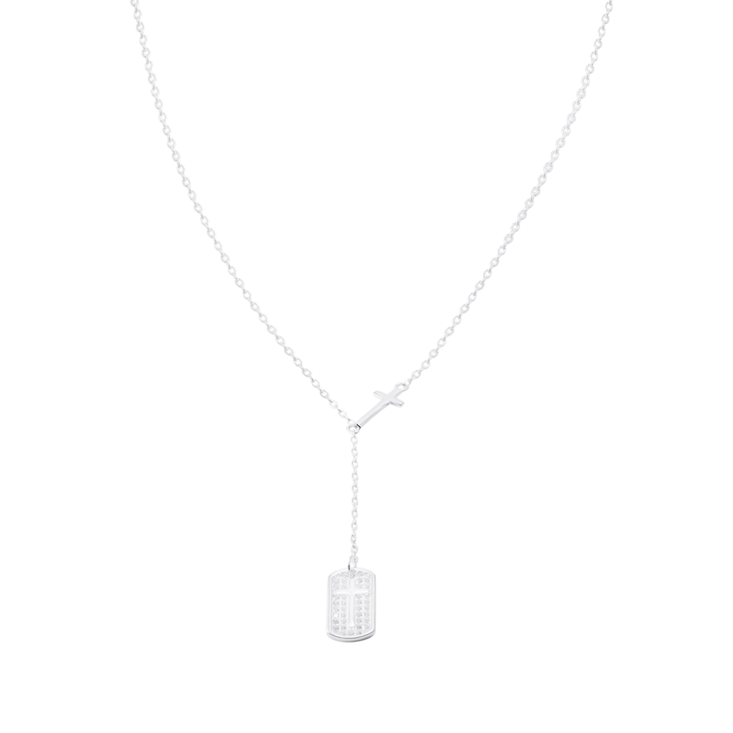 Collar de Plata Esterlina 925 Placa con Circón mas Cruz 2