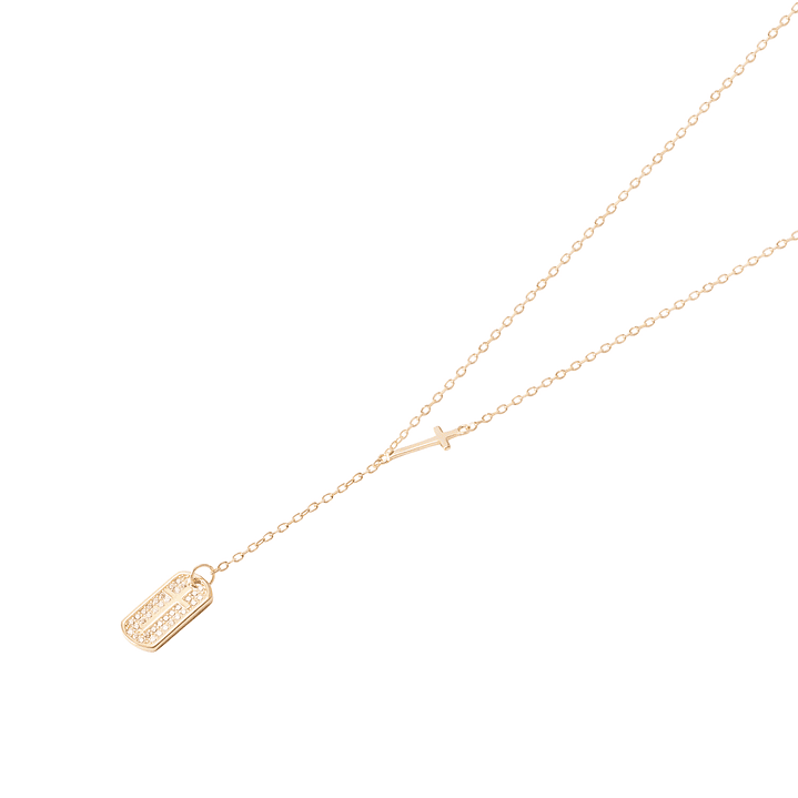 Collar de Plata Esterlina 925 Placa con Circón mas Cruz Revestido en Oro 18kt 1