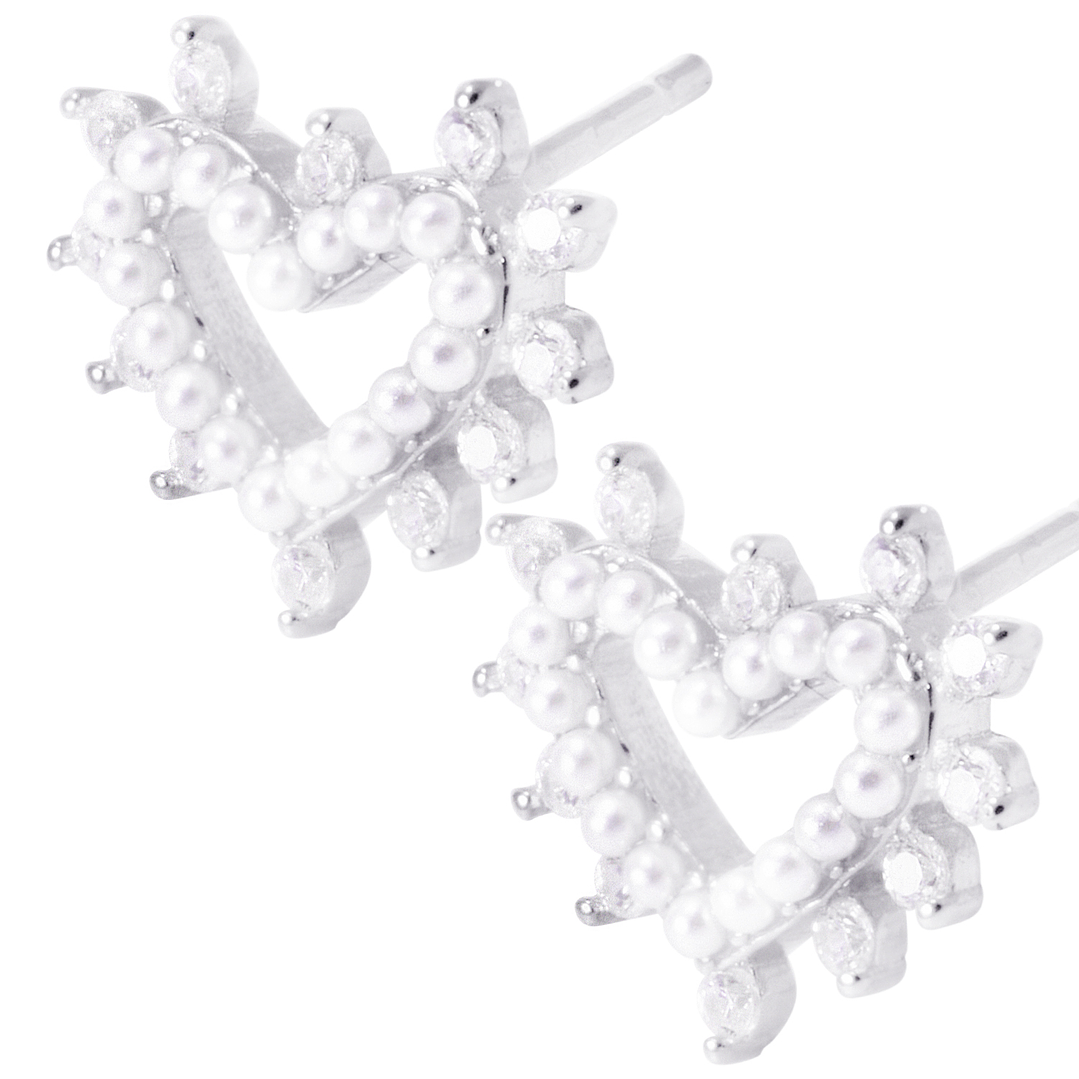 Aros de Plata Esterlina Corazón Perla mas Circonita 2