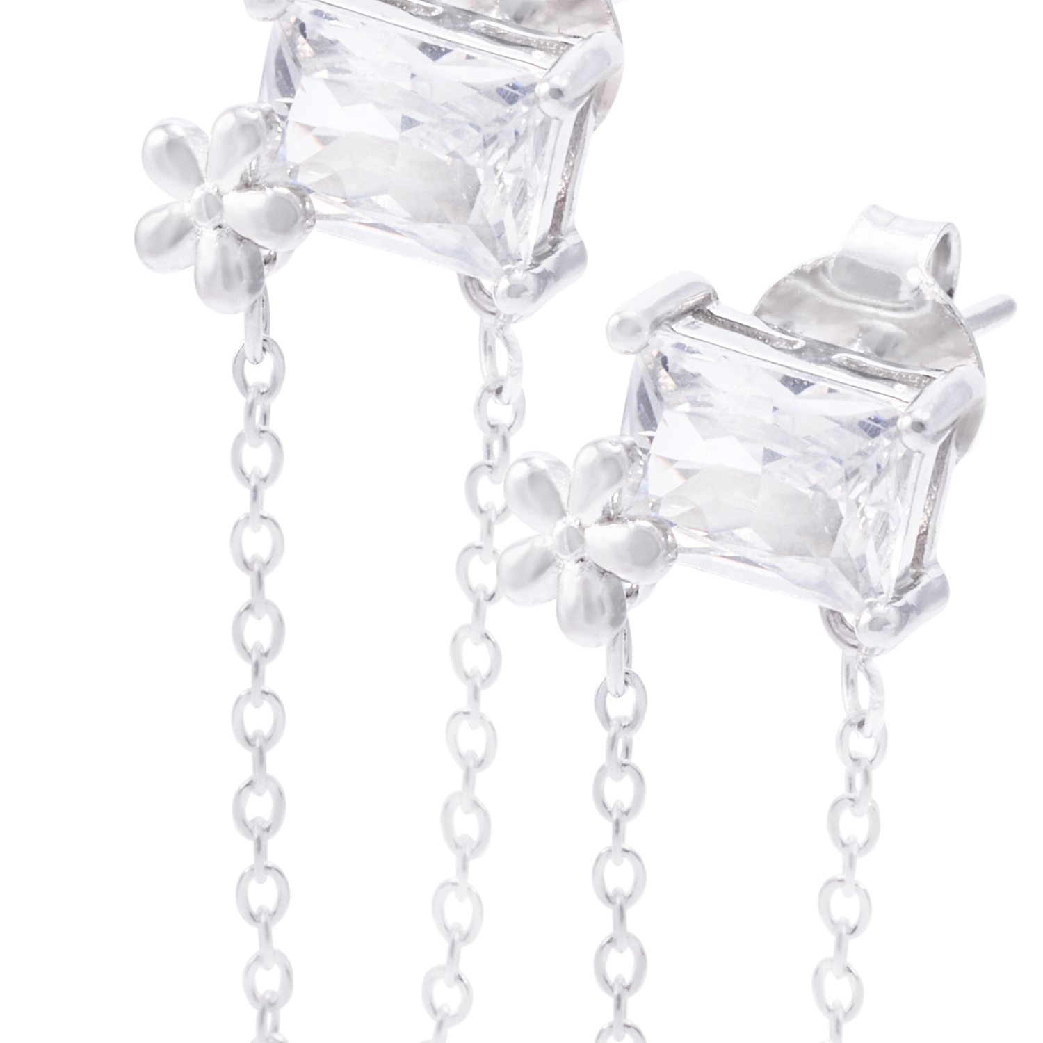 Aros de Plata Esterlina Rectángulo Circonita con Cadena Colgante 2