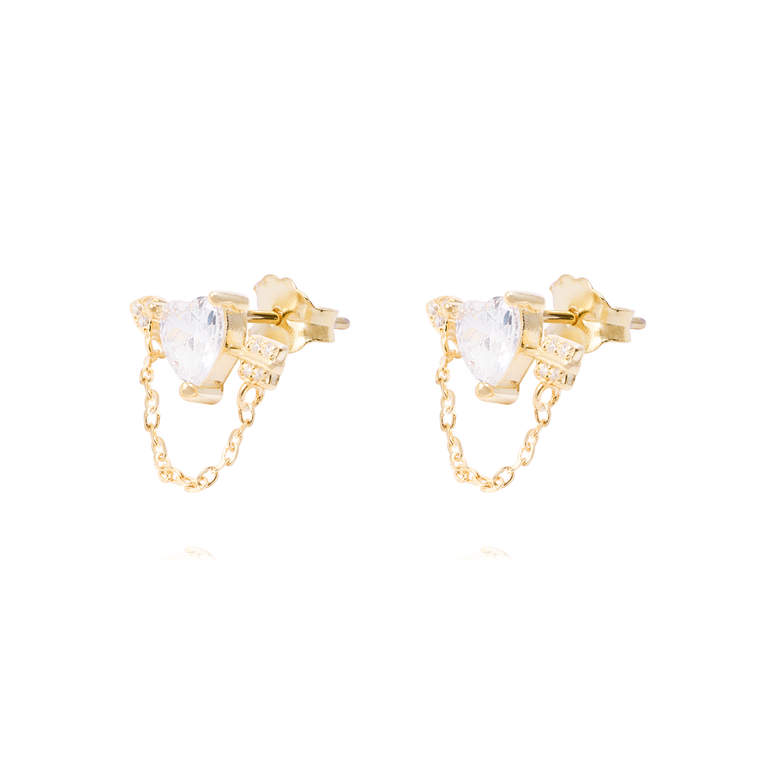 Aros de Plata Esterlina Corazón Circonita mas Cadena Revestido en Oro 18kt 1