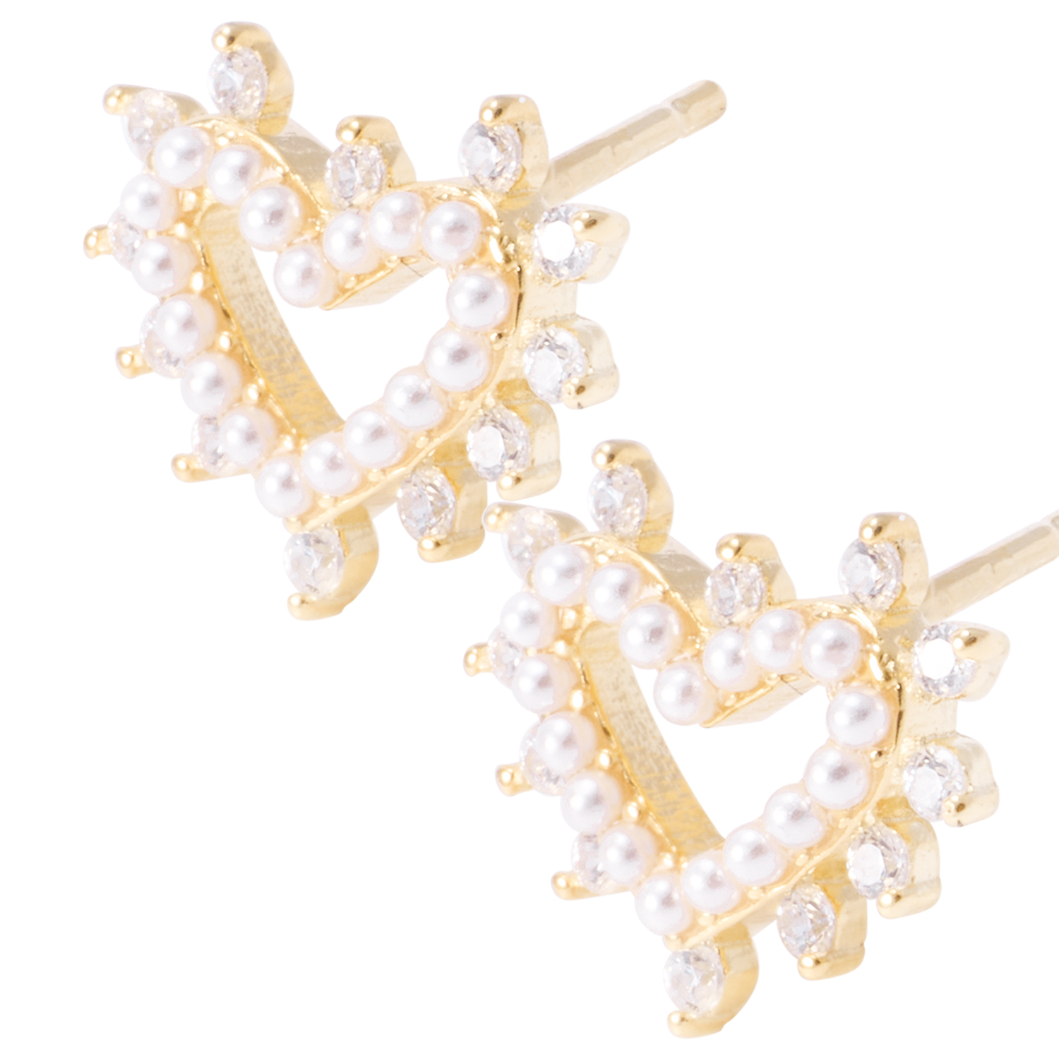 Aros de Plata Esterlina Corazón Perla mas Circonita Revestido en Oro 18kt 2