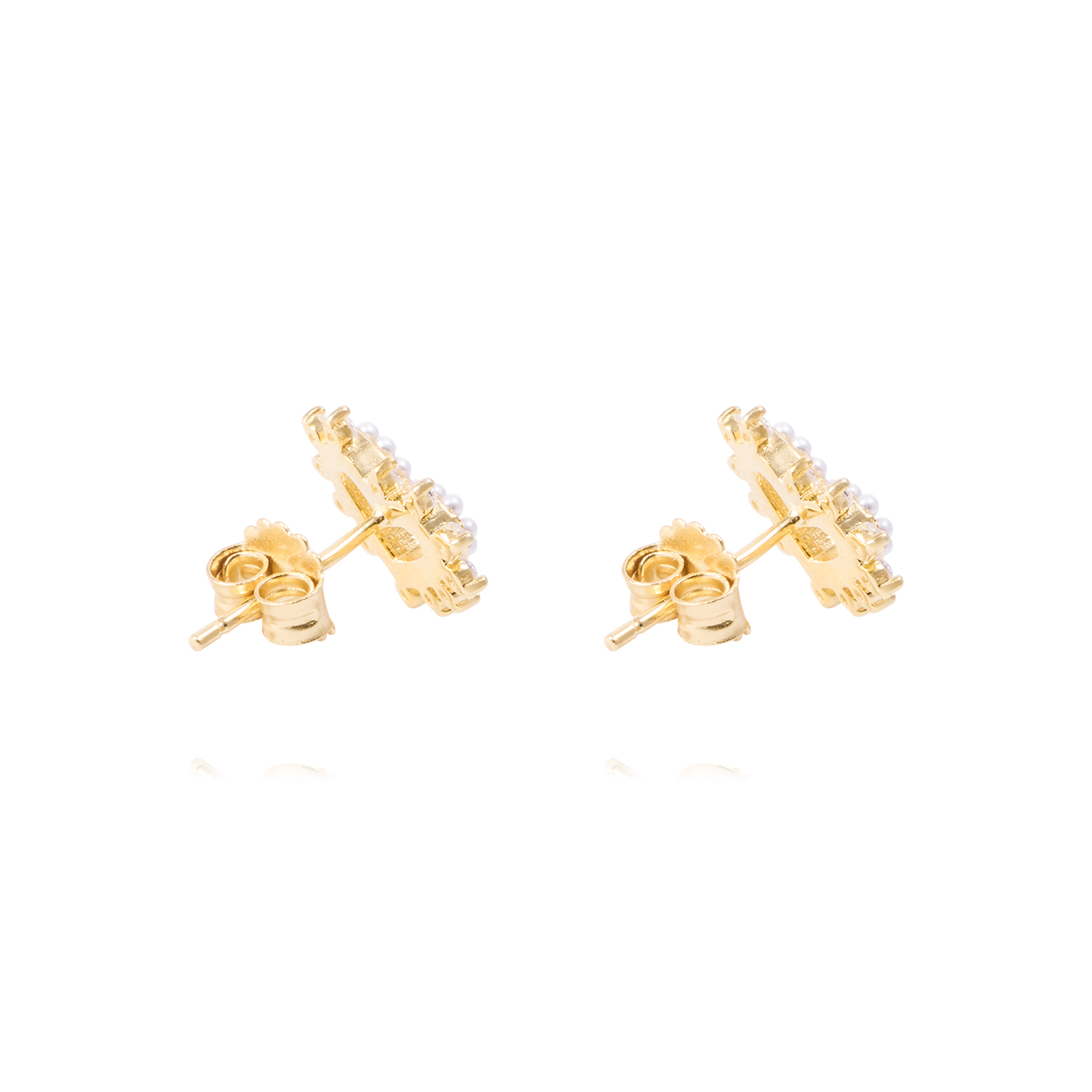 Aros de Plata Esterlina Corazón Perla mas Circonita Revestido en Oro 18kt 3