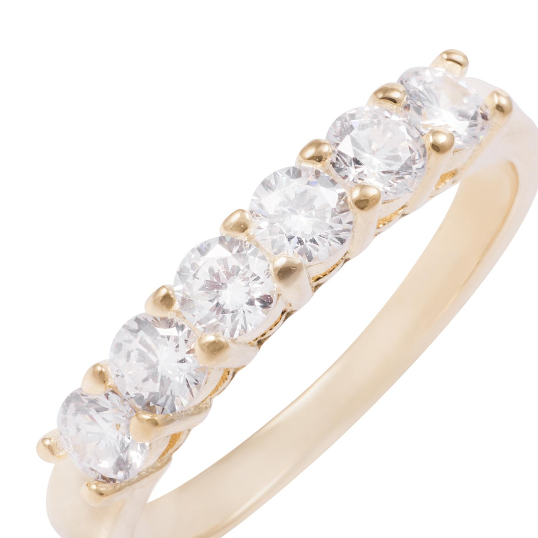 Anillo de Plata Esterlina Medio Cintillo 6 Circones Redondo Revestido en Oro 18kt 2