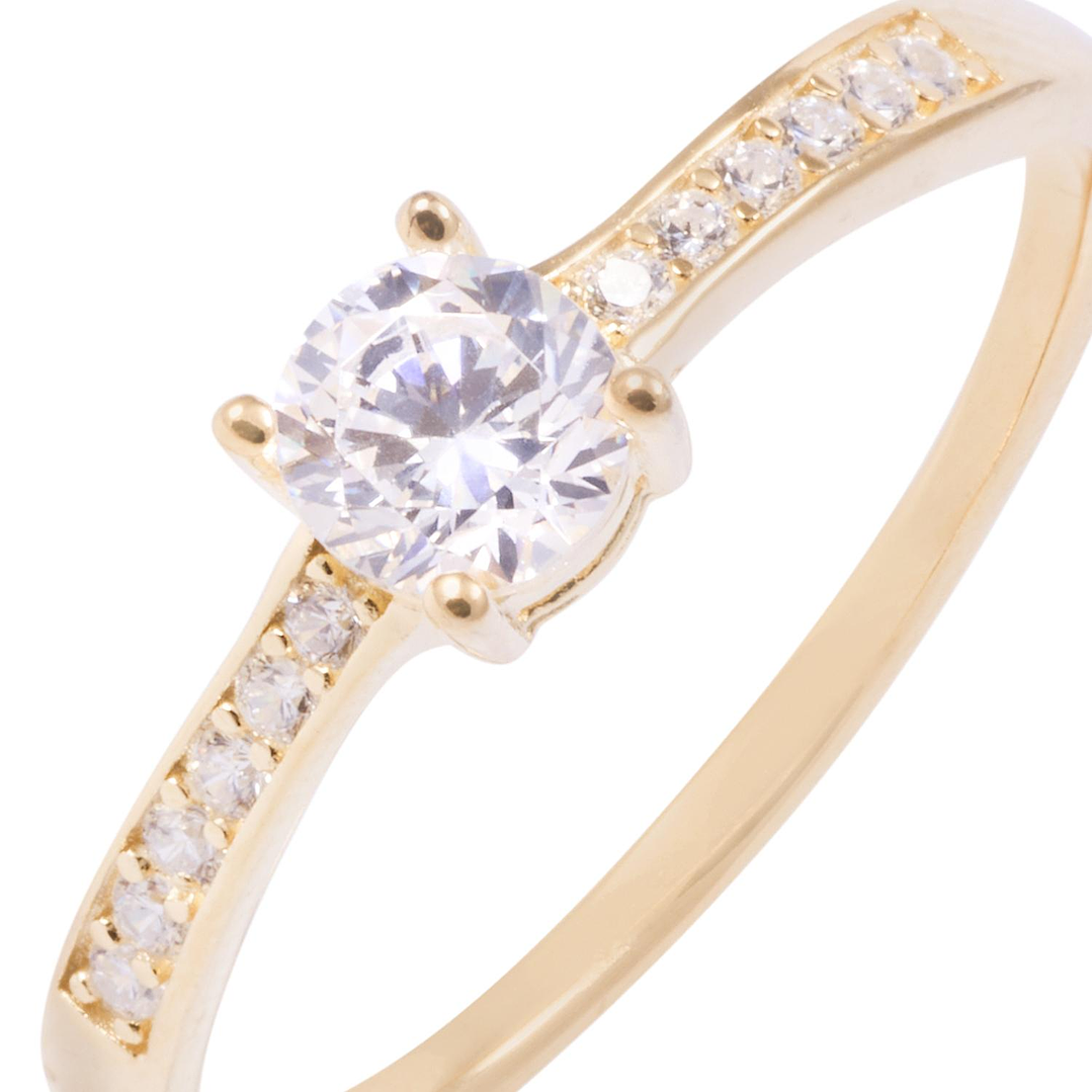 Anillo de Plata Esterlina Solitario-Revestido en Oro de 18kt 2