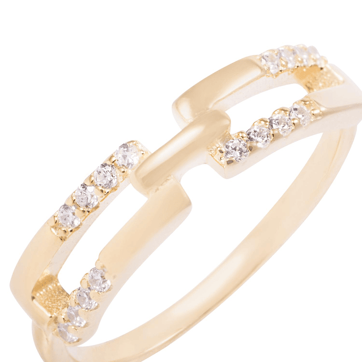 Anillo de Plata Esterlina Eslabones con Circón Revestido en Oro 18kt 2