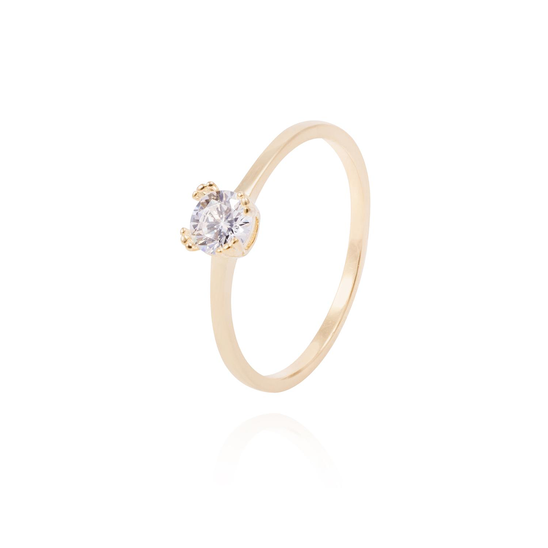 Anillo de Plata Esterlina Solitario con Grifas Circon Revestido en Oro 18kt 1