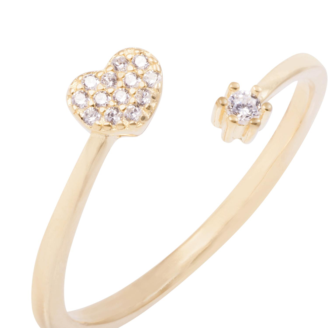 Anillo de Plata Esterlina Abierto con Corazón Pave con Circón Revestido en Oro 18kt 2