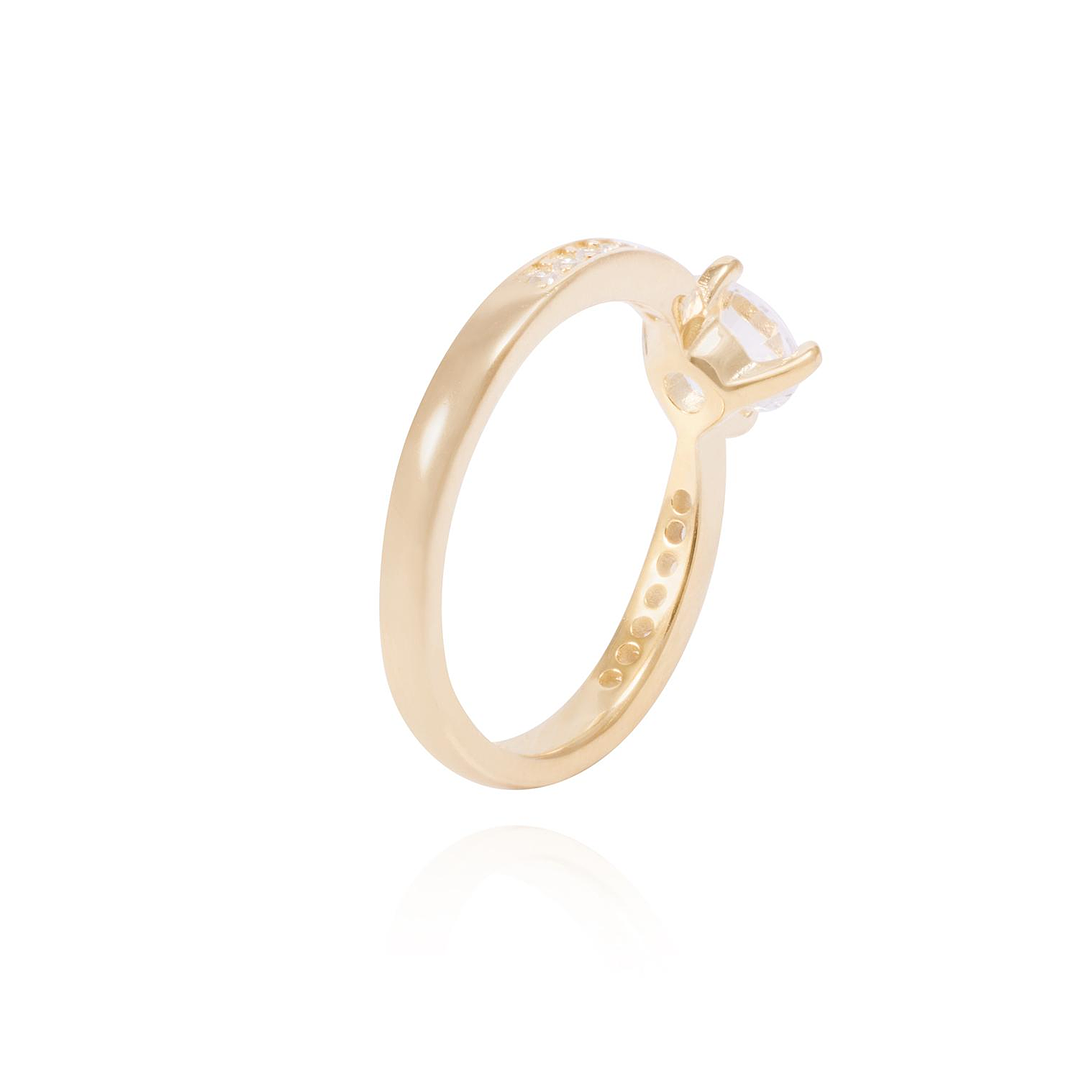 Anillo de Plata Esterlina Solitario Con Circón Central Redondo Revestido en Oro 18kt 3