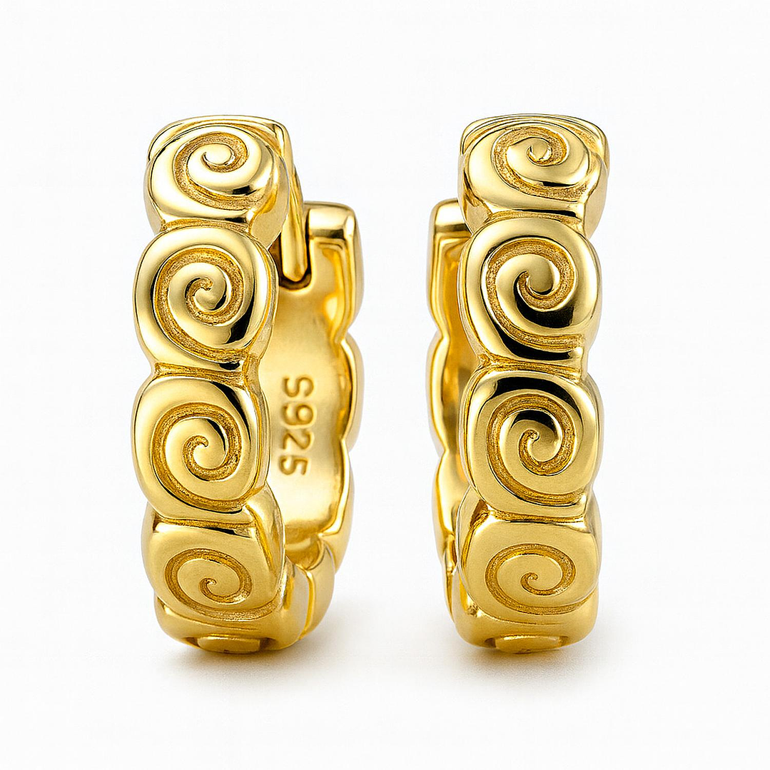 Aros de Plata Esterlina 925 Argollas Espirales revestidas en Oro 18kt 1