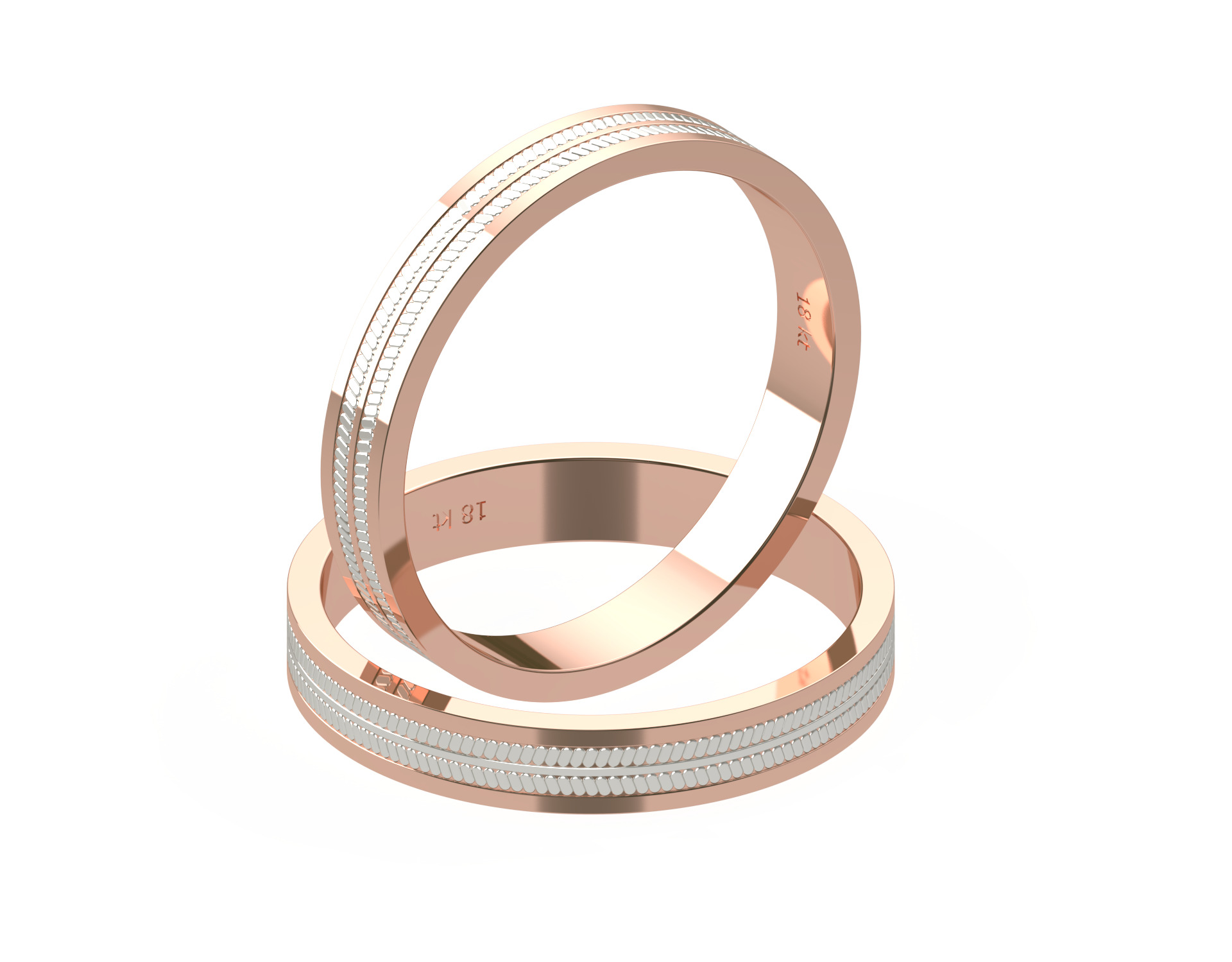 Par Argollas Matrimonio Bicolor de Oro Miel y Blanco 18kt Treccia 5,0mm 1
