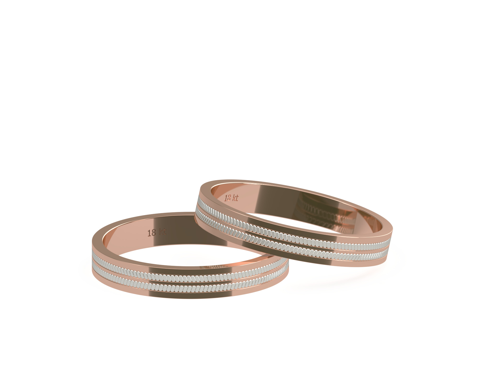 Par Argollas Matrimonio Bicolor de Oro Miel y Blanco 18kt Treccia 5,0mm 2