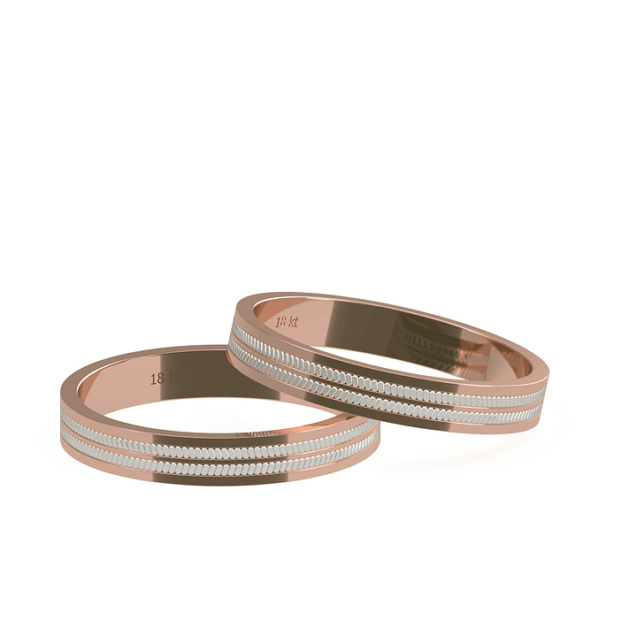 Par Argollas Matrimonio Bicolor de Oro Miel y Blanco 18kt Treccia 5,0mm 2