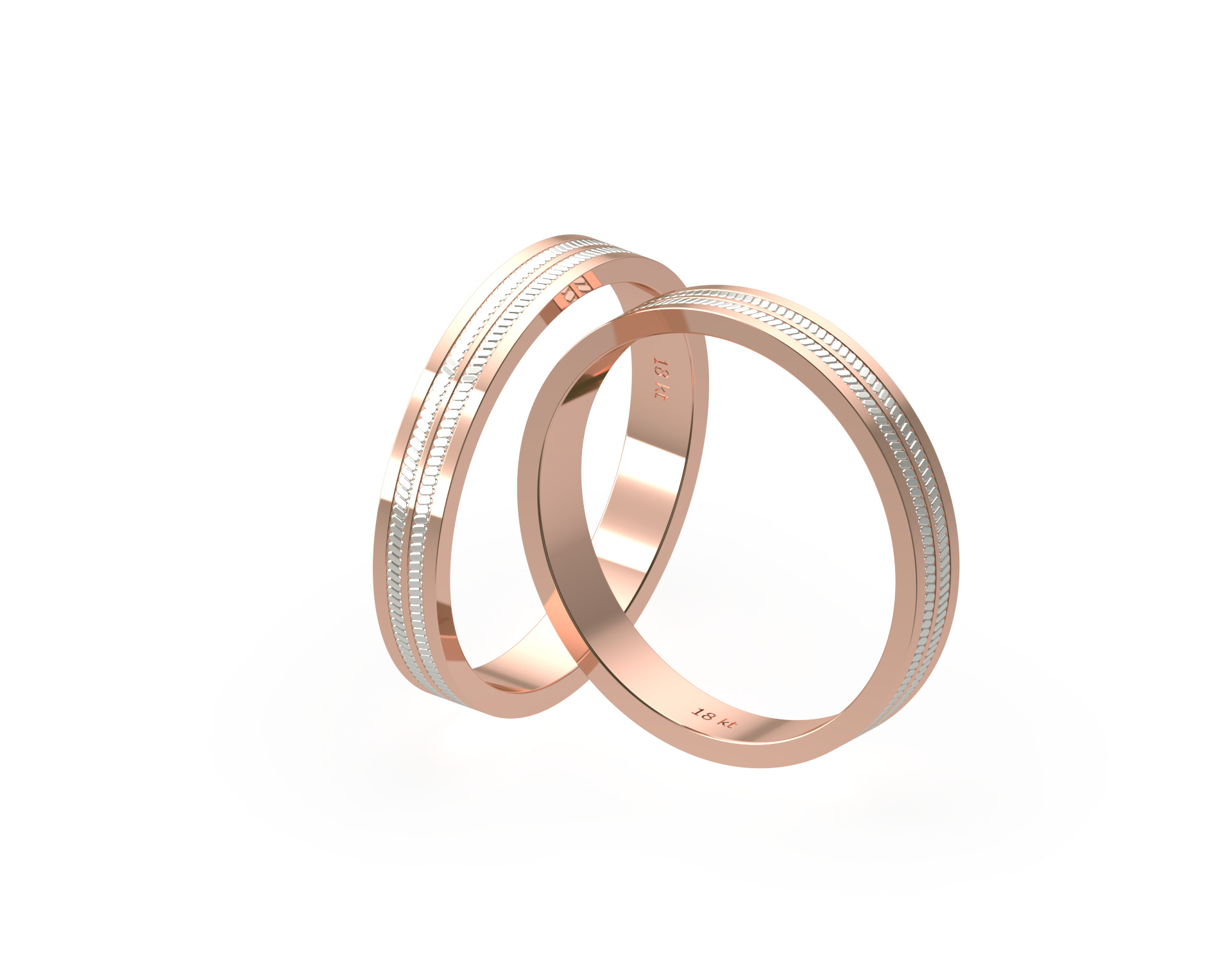 Par Argollas Matrimonio Bicolor de Oro Miel y Blanco 18kt Treccia 5,0mm 3
