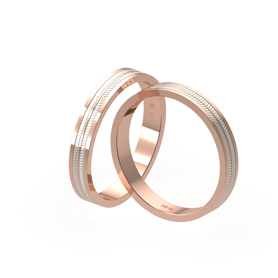 Par Argollas Matrimonio Bicolor de Oro Miel y Blanco 18kt Treccia 5,0mm 3