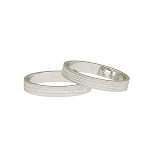 Par Argollas Matrimonio de Oro Blanco 18kt Modelo Treccia 5,0mm
