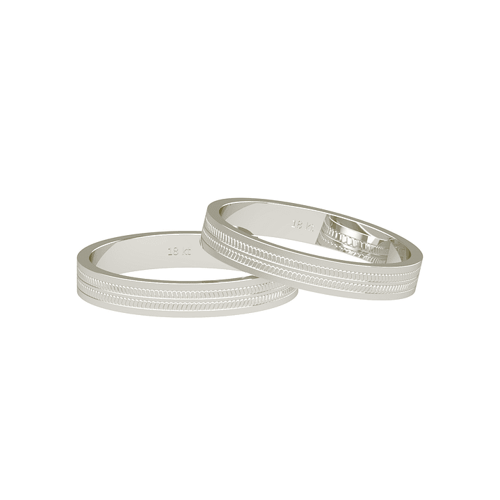Par Argollas Matrimonio de Oro Blanco 18kt Modelo Treccia 5,0mm 2