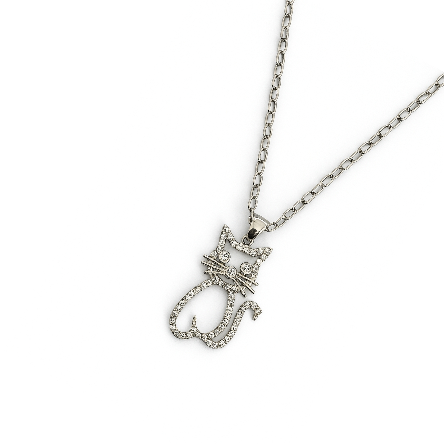 Colgante de Plata Esterlina 925 Gato con Circonita 2