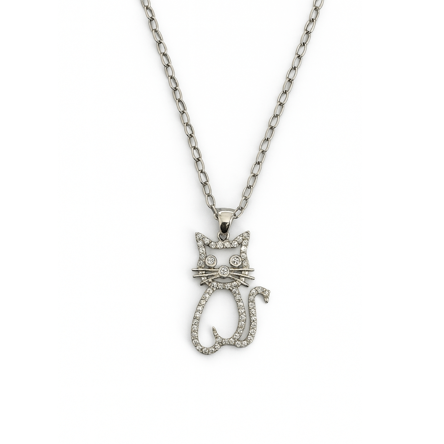Colgante de Plata Esterlina 925 Gato con Circonita 3