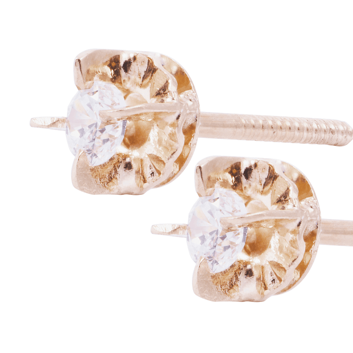 Aros Oro Miel 18kt Chatón Circón 3mm 2