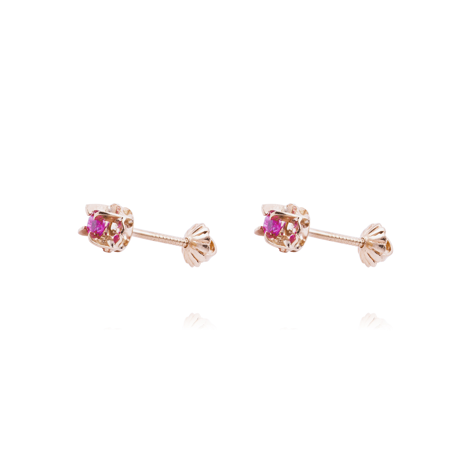 Aros Oro Miel 18kt Chatón Rubí 3mm 1