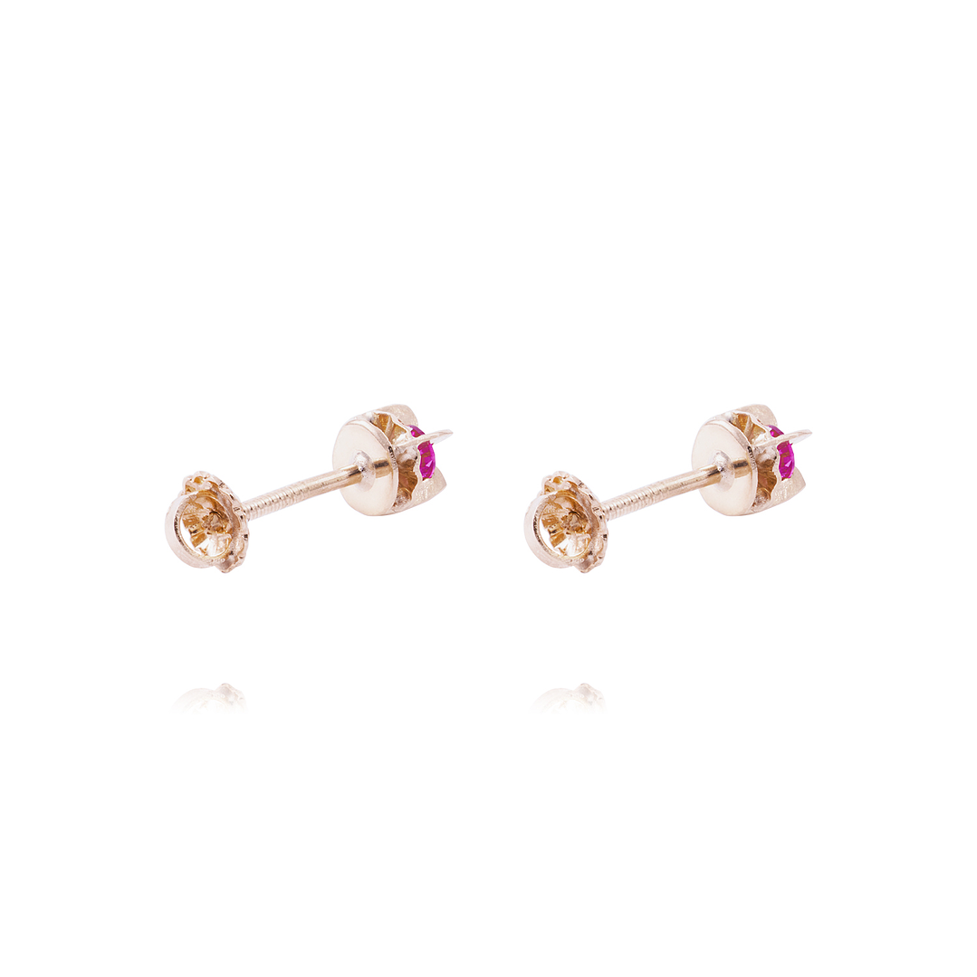 Aros Oro Miel 18kt Chatón Rubí 3mm 3