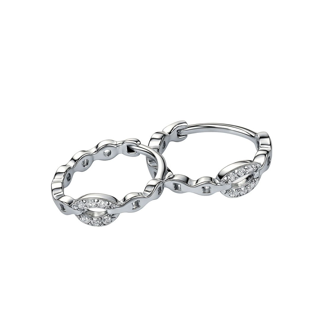 Aros de Plata Esterlina 925 Argollas Cadena con Circonita 2