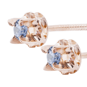 Aros Oro Miel 18kt Chaton Agua Marina 3mm