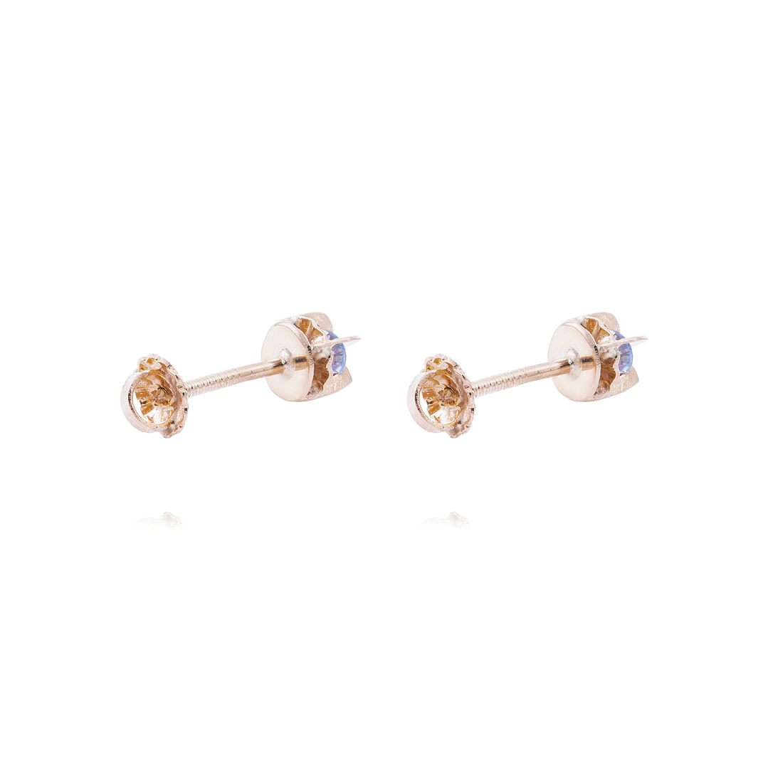 Aros Oro Miel 18kt Chaton Agua Marina 3mm 3