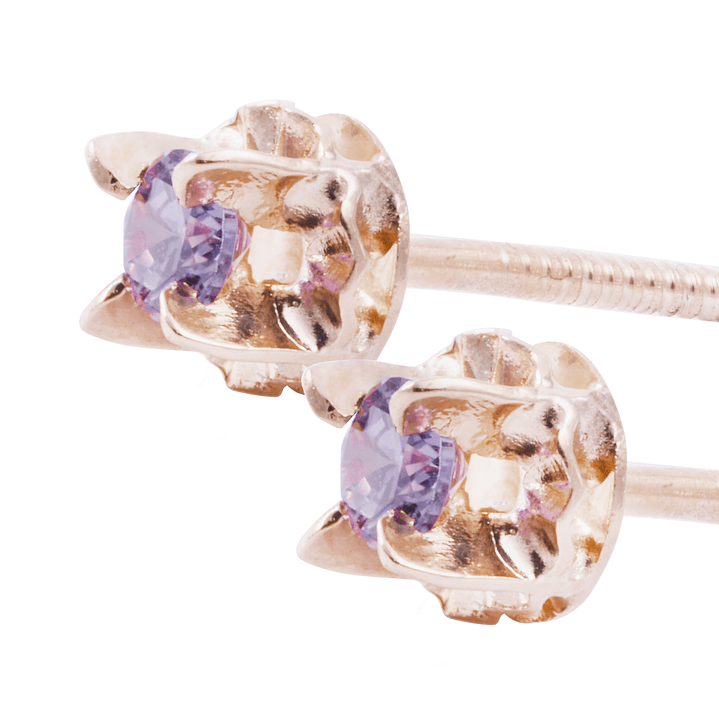 Aros Oro Miel 18kt Chaton Amatista 3mm 2