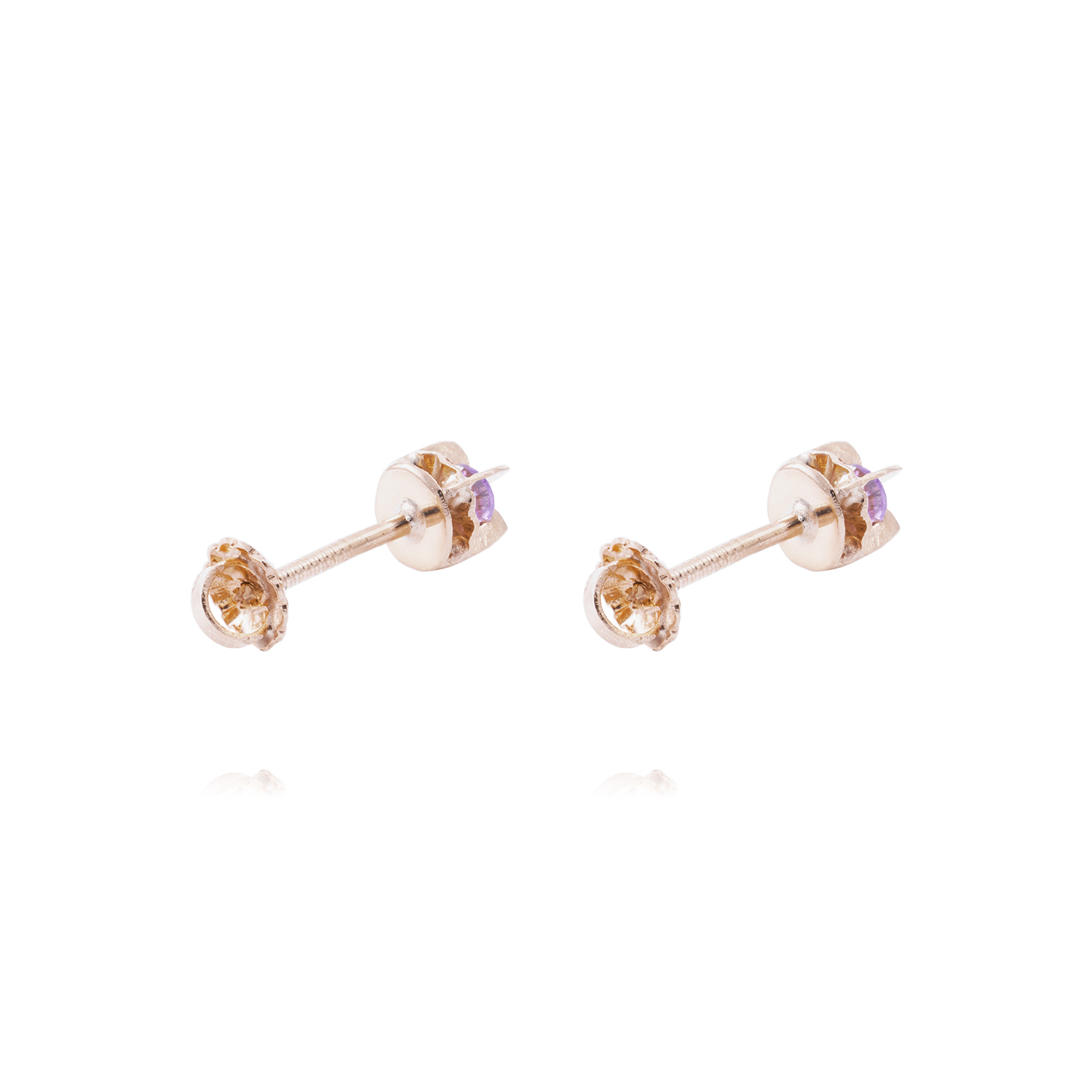 Aros Oro Miel 18kt Chaton Amatista 3mm 3