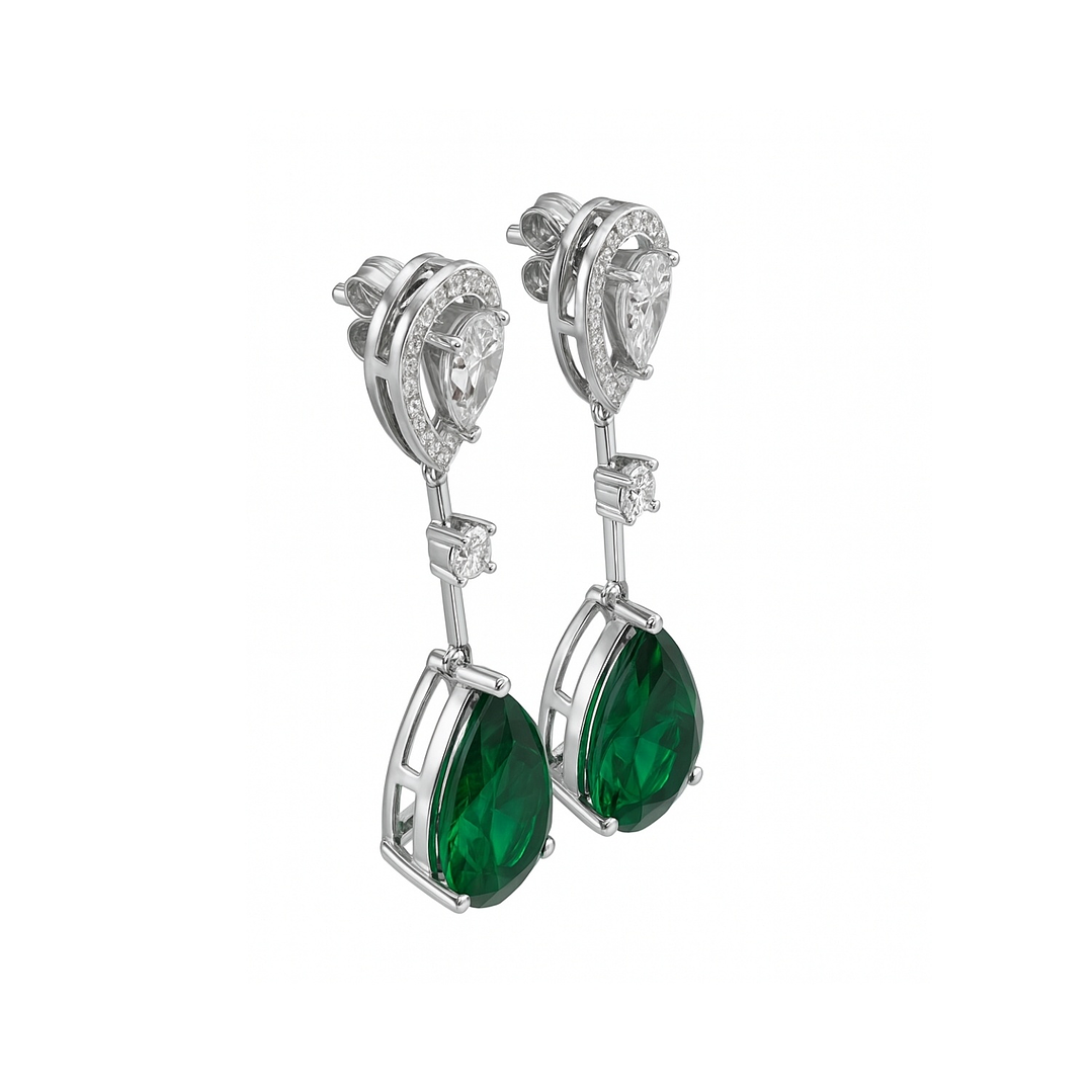 Aros de Plata Esterlina 925 Gota con Circonita-Esmeralda 2