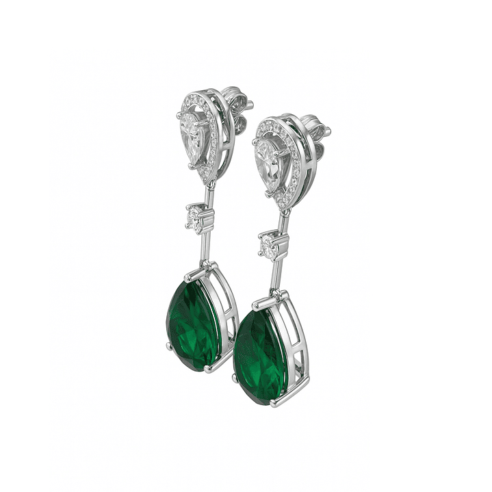 Aros de Plata Esterlina 925 Gota con Circonita-Esmeralda 3