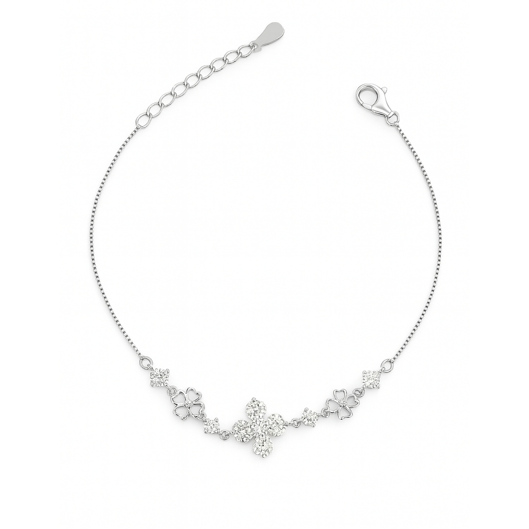 Pulsera de Plata Esterlina 925 Corazón Floral con Circonita 1
